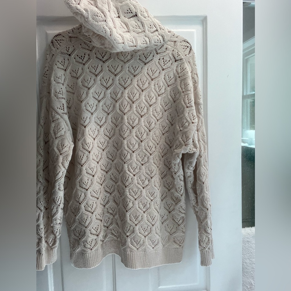 New no tag Artelier Nicole Miller Ivory beige Crochet Hooded Knit Sweater  1x